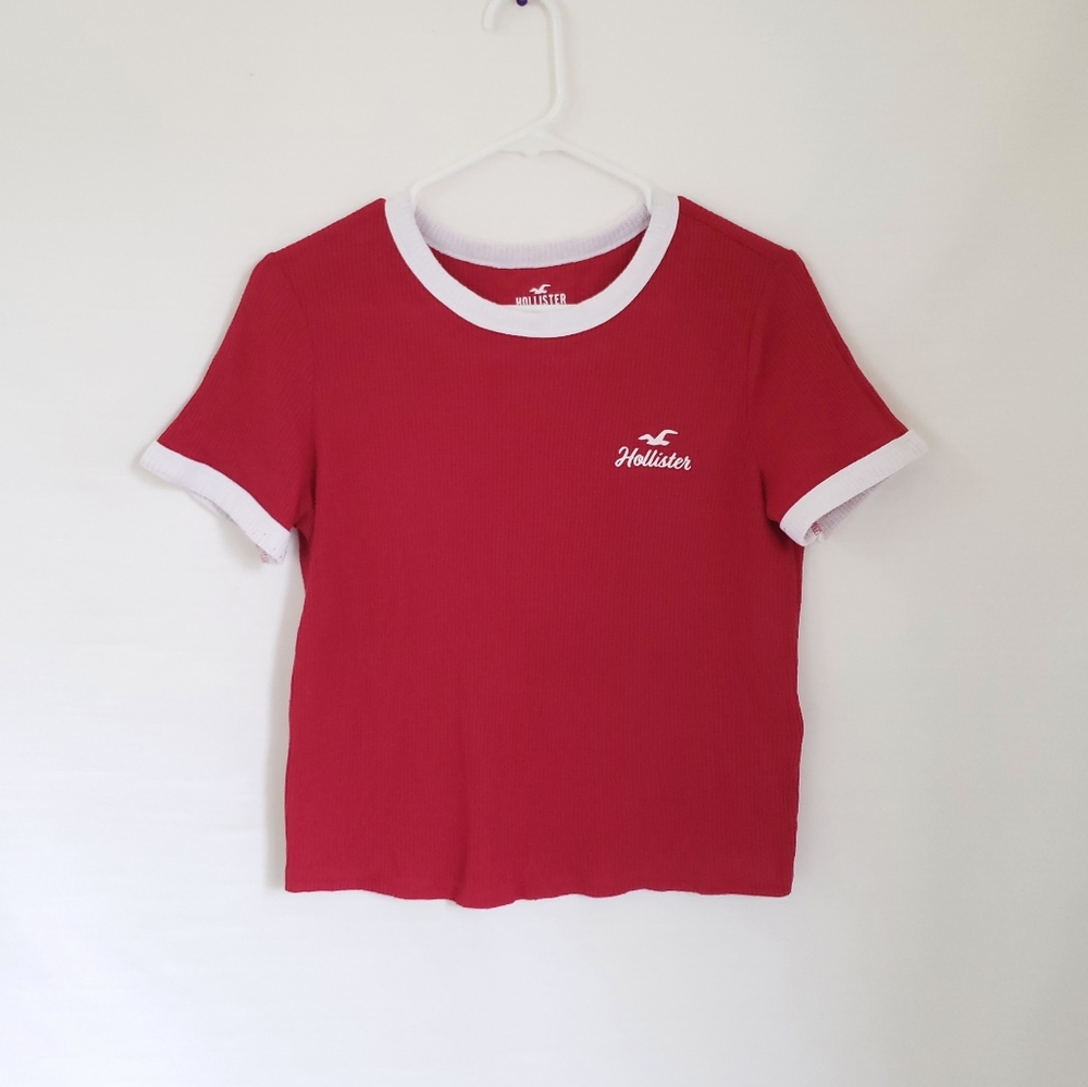 Hollister Dark Red Short-Sleeve Ringer Baby Tee w/ White Trim Women's Medium